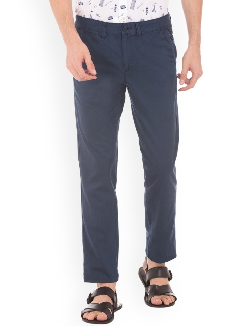

Ruggers Men Navy Blue Slim Fit Solid Regular Trousers