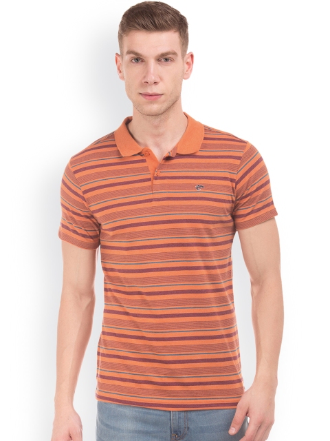 

Ruggers Men Orange Striped Polo Collar T-shirt