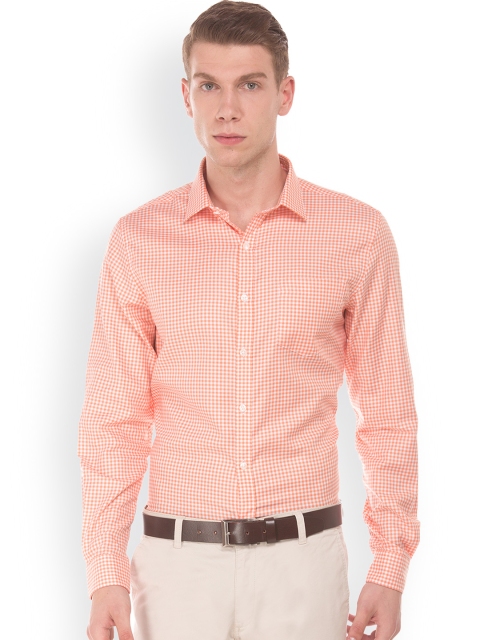 Excalibur Men Orange Regular Fit Checked Formal Shirt