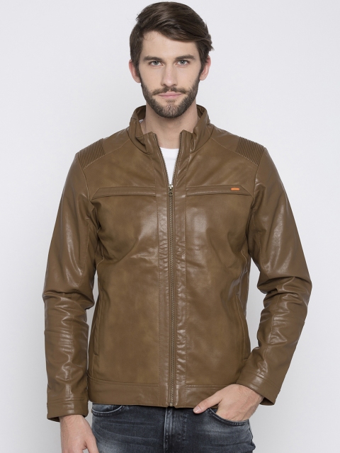

SPYKAR Men Brown Solid Biker Jacket