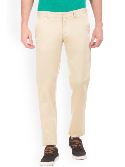 

Ruggers Men Cream-Coloured Slim Fit Solid Regular Trousers