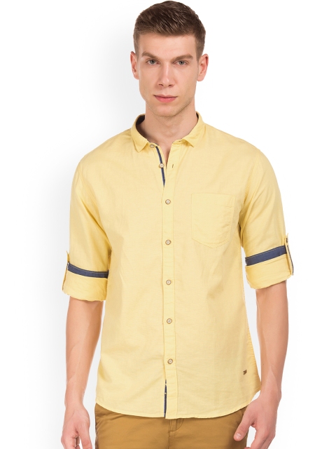 Cherokee Men Yellow Regular Fit Solid Casual Shirt