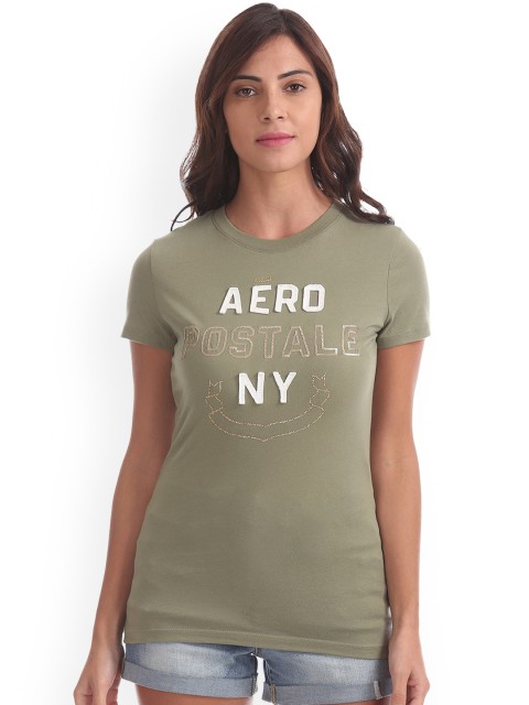 

Aeropostale Women Green Printed Round Neck T-shirt