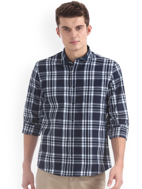 

Ruggers Men Blue Regular Fit Checked Casual Shirt