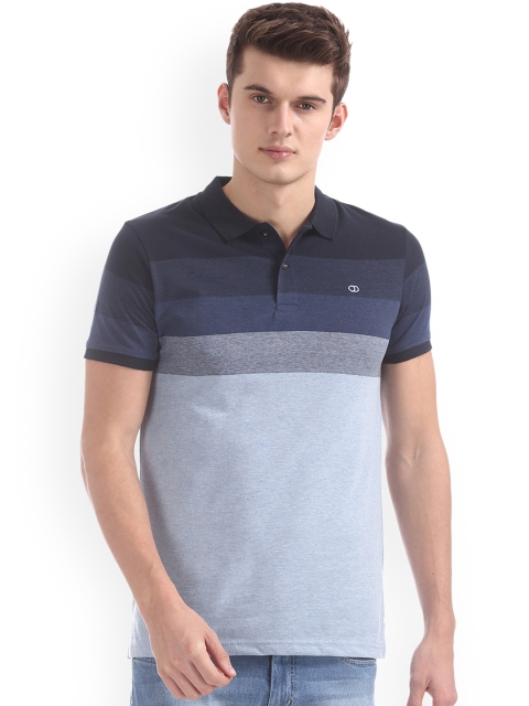 

Ruggers Men Blue Striped Polo Collar T-shirt