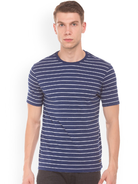 

Cherokee Men Blue Striped Round Neck T-shirt