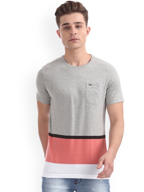 

Colt Men Grey & Peach Colourblocked Round Neck T-shirt