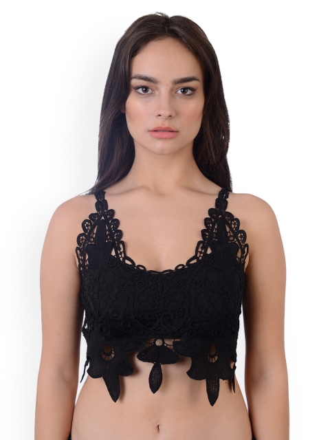 

Da Intimo Black Lace Non-Wired Lightly Padded Bralette Bra DI1167