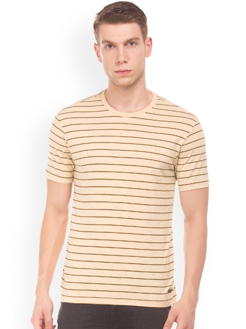 

Cherokee Men Beige Striped Round Neck T-shirt