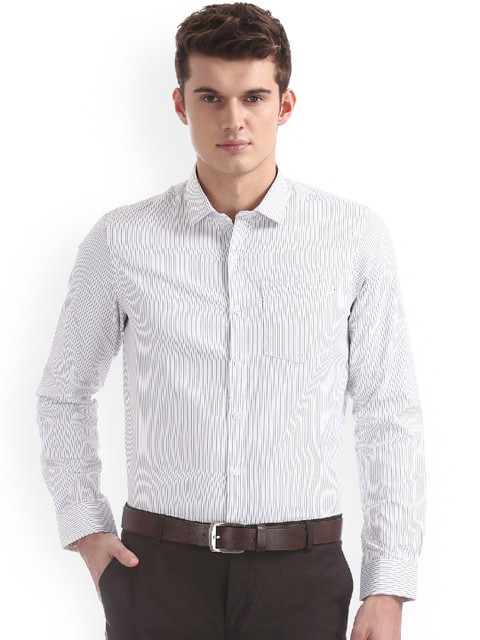 

Excalibur Men White & Brown Regular Fit Striped Formal Shirt