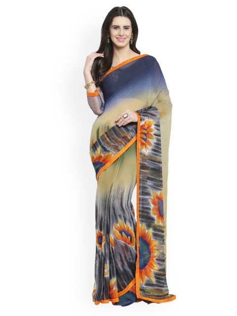 

Shaily Navy Blue Printed Pure Georgette Saree