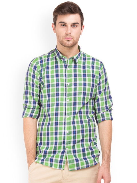 

Ruggers Men Green Regular Fit Checked Casual Shirt