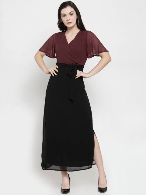 

Color Cocktail Women Maroon & Black Colourblocked Maxi Dress
