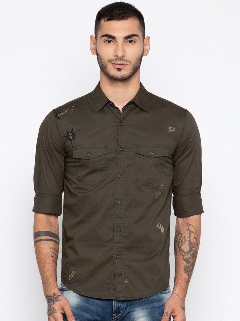 

SPYKAR Men Olive Green Slim Fit Printed Casual Shirt