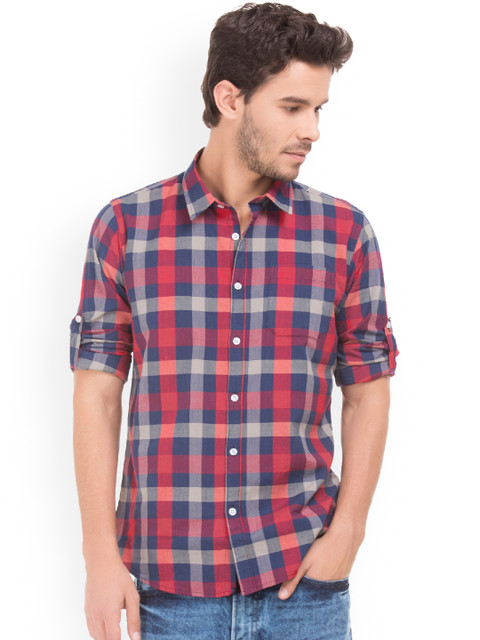 

Ruggers Men Red Slim Fit Checked Casual Shirt