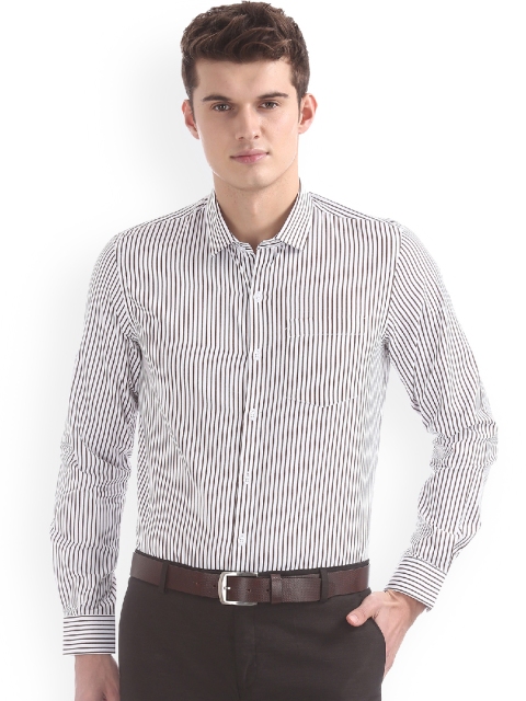 

Excalibur Men Brown & White Regular Fit Striped Formal Shirt