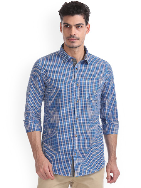 

Ruggers Men Blue Regular Fit Checked Casual Shirt