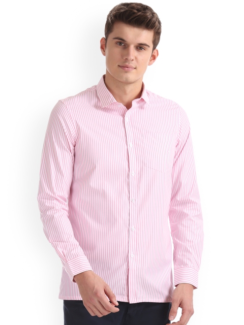 

Excalibur Men Pink & White Regular Fit Striped Casual Shirt
