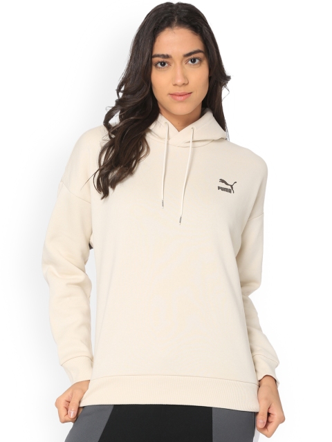 

Puma Women Cream-Coloured Solid Hooded Sweatshirt