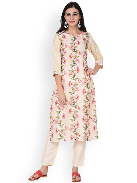 

ZIYAA Women Cream-Coloured Printed Kurti with Salwar