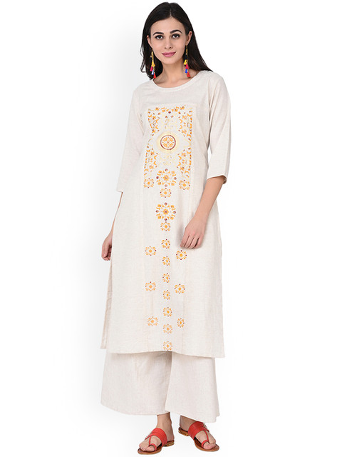

ZIYAA Women White Printed Kurta with Palazzos