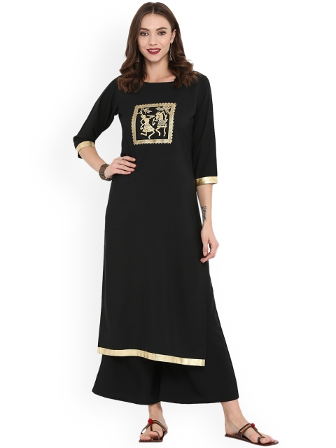 

ZIYAA Women Black Printed Kurta with Palazzos
