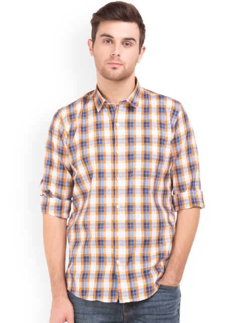 

Ruggers Men Orange & Cream-Coloured Regular Fit Checked Casual Shirt