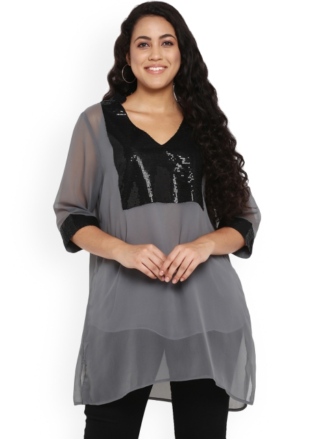 

Qurvii Plus Size Women Grey Solid Tunic