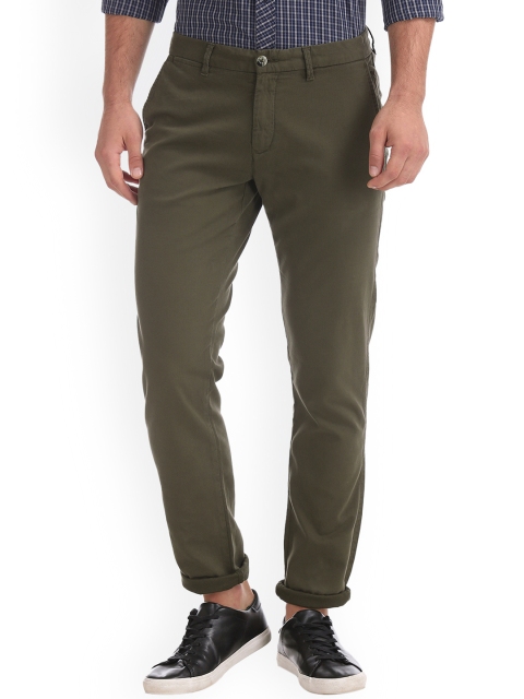 

Ruggers Men Olive Green Slim Fit Solid Regular Trousers