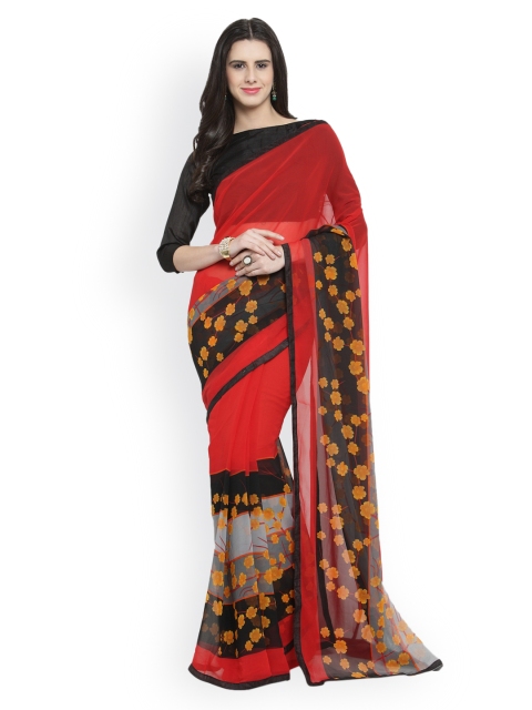 

Shaily Red & Black Pure Georgette Printed Saree