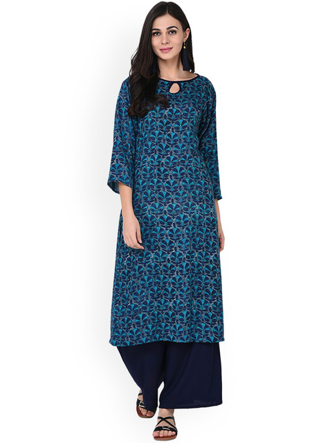 

ZIYAA Women Blue Printed Kurta with Palazzos