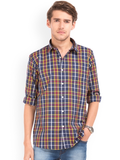 

Ruggers Men Blue & Yellow Regular Fit Checked Casual Shirt