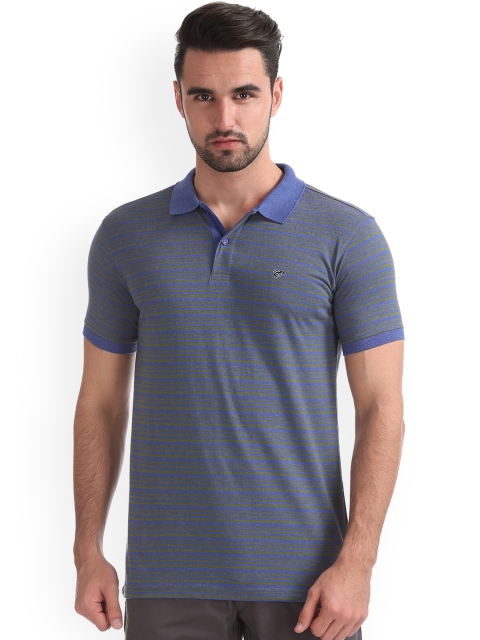 

Ruggers Men Blue Striped Polo Collar T-shirt