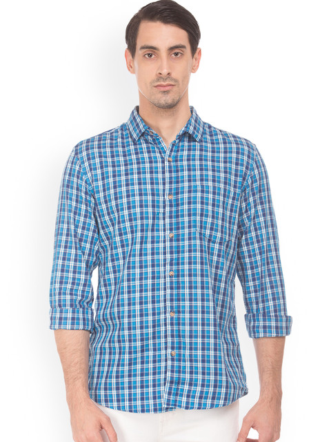 

Ruggers Men Blue Regular Fit Checked Casual Shirt