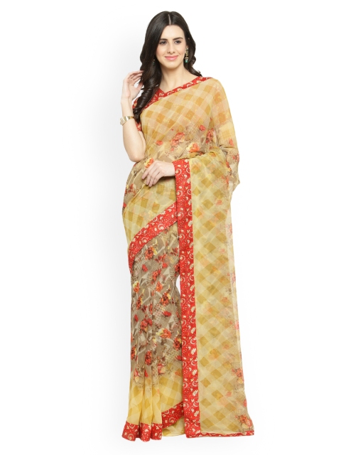 

Shaily Beige & Yellow Pure Georgette Printed Saree