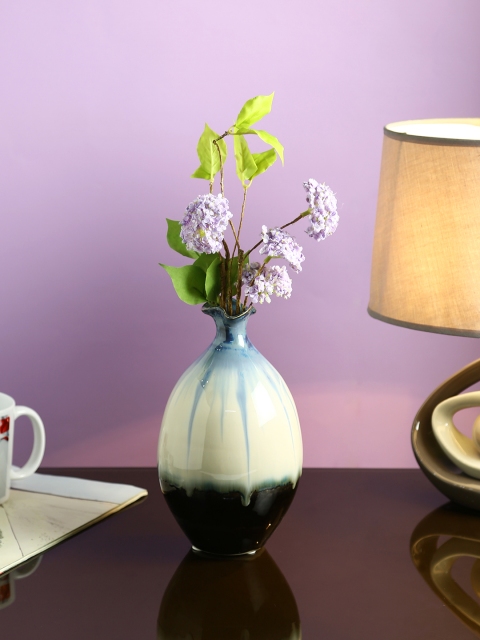 

Aapno Rajasthan Cream-Coloured & Blue Ceramic Flower Vase