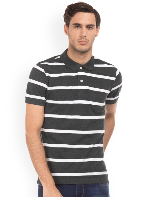 

Ruggers Men Grey Striped Polo Collar T-shirt