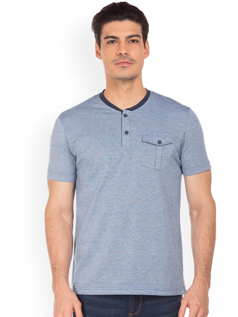 

Ruggers Men Blue Self Design Henley Neck T-shirt