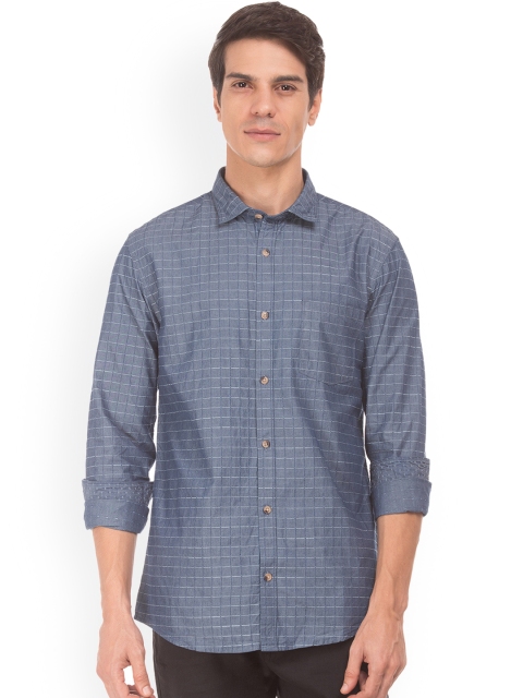 

Ruggers Men Blue Regular Fit Checked Casual Shirt