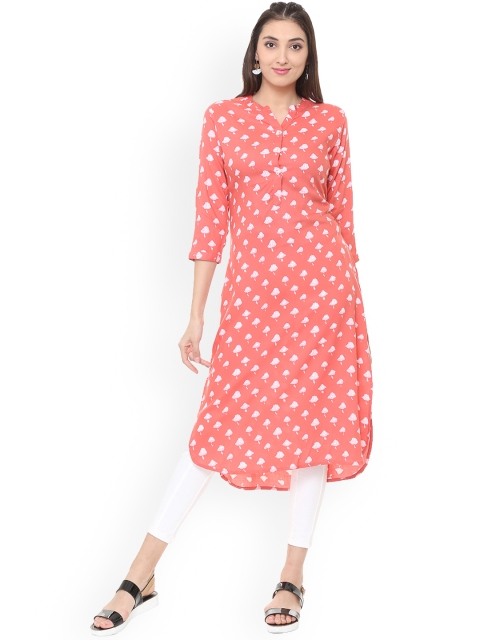 

People Women Pink Printed Straight Kurta