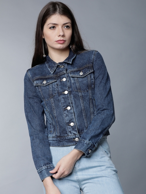 

Tokyo Talkies Women Blue Solid Denim Jacket