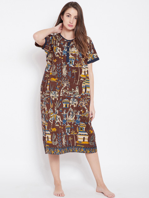 

The Kaftan Company Multicoloured Printed Nightdress, Multi