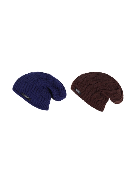 

NOISE Unisex Navy Blue & Brown Pack Of 2 Self Design Beanies