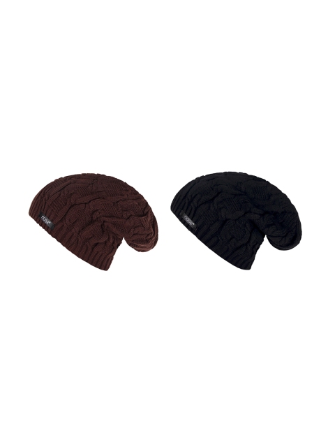 

NOISE Unisex Pack of 2 Brown & Black Self Design Beanies