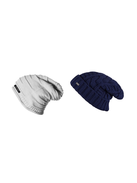 

NOISE Unisex Pack of 2 Grey & Navy Blue Self Design Beanies
