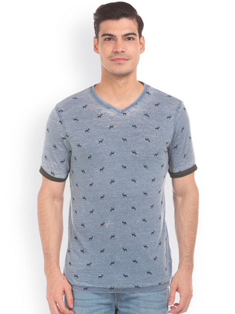 

Cherokee Men Blue Printed V-Neck T-shirt