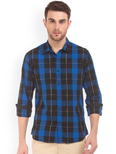 

Colt Men Black & Blue Regular Fit Checked Casual Shirt