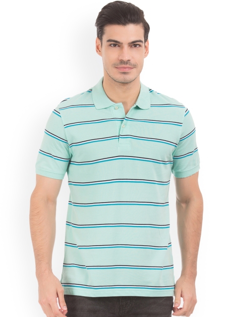 

Ruggers Men Sea Green Striped Polo Collar T-shirt
