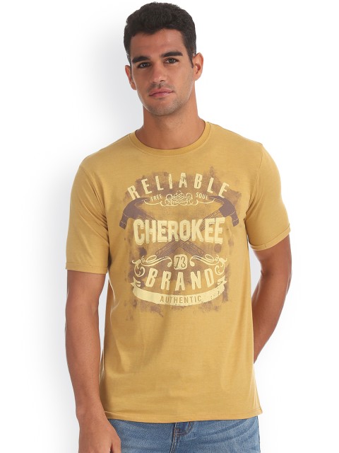 

Cherokee Men Yellow Printed Round Neck T-shirt