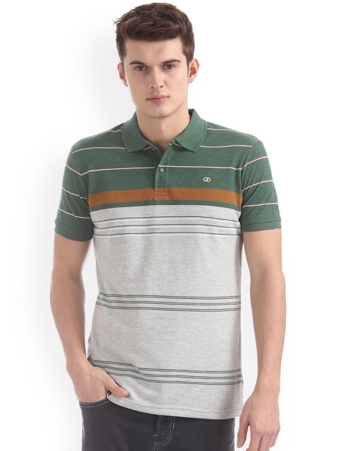 

Ruggers Men Green Striped Polo Collar T-shirt